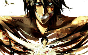 Attack On Titan's Titan Eren Fighting Against A Colossal Titan Wallpaper