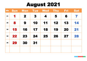 August 2021 Calendar With Holidays And Holidays Wallpaper