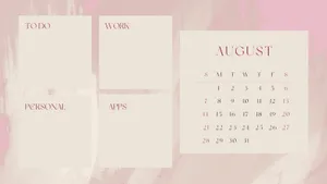August Desktop Organizer Calendar Wallpaper