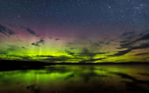 Aurora Australis Over Lake Reflection Wallpaper