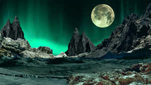 Aurora_ Moon_ Over_ Alien_ Terrain Wallpaper