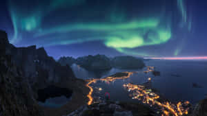 Aurora Over Mountain Coastline Night Wallpaper