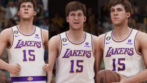 Austin Reaves Lakers Uniform Triptych Wallpaper