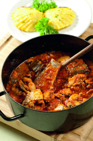 Authentic Croatian Brudet Stew Served With Polenta Wallpaper