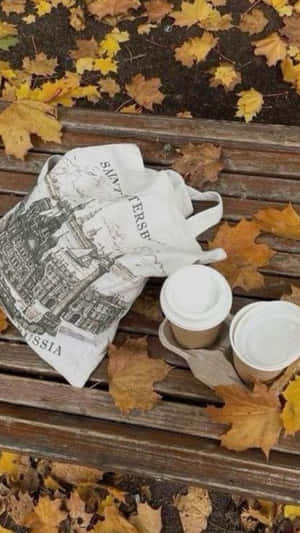 Autumn Bench Coffeeand Tote Bag Wallpaper