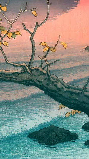 Autumn Branch Over Water Wallpaper
