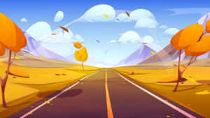 Autumn Cartoon Road Scene Wallpaper