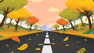 Autumn Cartoon Road Scene Wallpaper