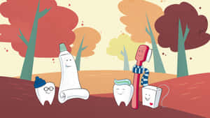 Autumn Dental Care Friends Illustration Wallpaper