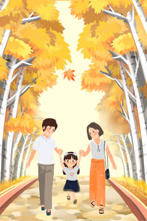 Autumn Family Walk Wallpaper