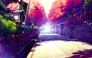 Autumn Infused Traditional Japanese Street Wallpaper