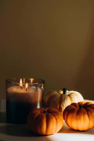 Autumn Pumpkin Candle Still Life Wallpaper