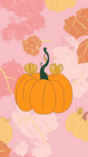 Autumn Pumpkin Illustration Pink Background Wallpaper