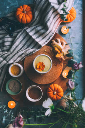 Autumn Pumpkin Spice Flatlay Wallpaper