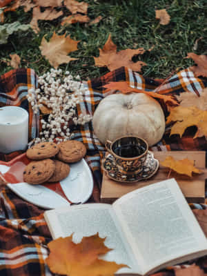 Autumn Reading Pumpkin Still Life Wallpaper