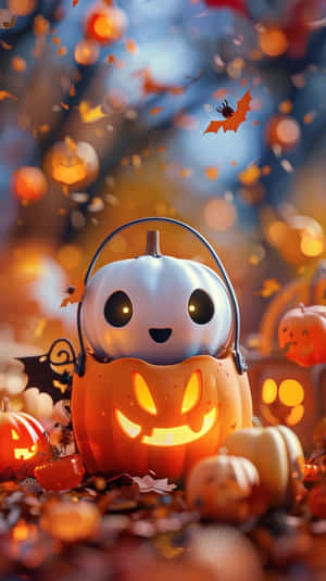 Autumn Robot Halloween Celebration Wallpaper