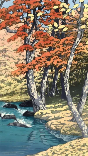 Autumn Stream Kawase Hasui Wallpaper