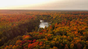 Autumn Waterfall Aerial View.jpg Wallpaper