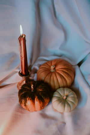 Autumnal Candleand Pumpkins Still Life Wallpaper