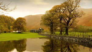 Autumnal Lake Reflections Countryside Wallpaper