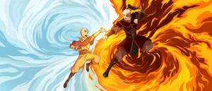 Avatar Aang Fire Water Elemental Battle Wallpaper