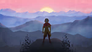 Avatar Aang Mountain Sunset Silhouette Wallpaper