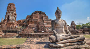 Awe-inspiring Buddha Statue At Ayutthaya Historical Park Wallpaper