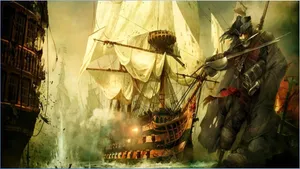 Awe-inspiring Pirate And Ship Artwork Wallpaper