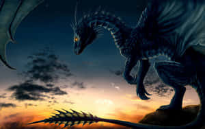 Awesome Cool Dragon Sunset Sky Wallpaper