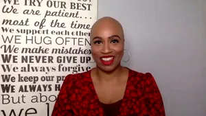 Ayanna Pressley Red Dress Smiling Wallpaper