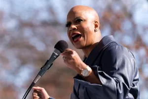 Ayanna Pressley Speaking Outside Microphone Wallpaper