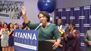 Ayanna Pressley Waving Campaign Event Wallpaper