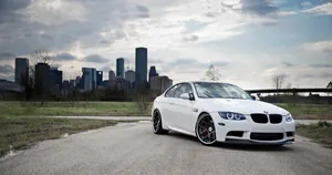 B M W E46 White Coupe Urban Backdrop Wallpaper