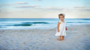Baby Beach Girl In White Dress Wallpaper