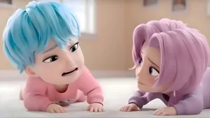 Baby Saja Animated Siblings Wallpaper