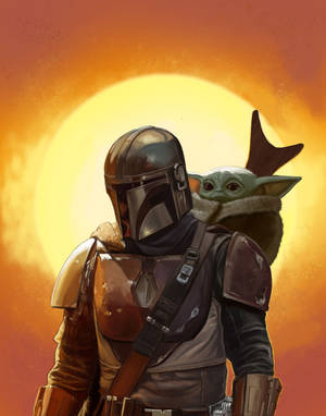 Baby Yoda And The Mandalorian, A Love Story Wallpaper