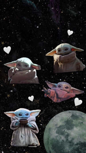 Baby Yoda With Hearts Iphone Wallpaper