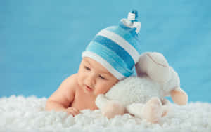 Babyin Blue Hatwith Stuffed Lamb Wallpaper