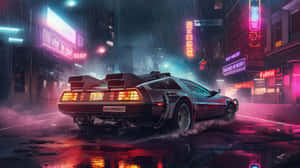 Back To The Future De Lorean Time Machine Night Cityscape Wallpaper