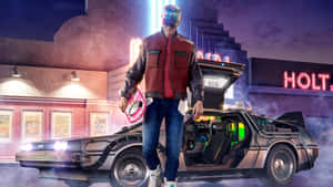 Back To The Future Retro Futuristic Scene Wallpaper