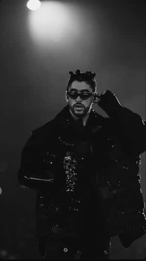 Bad Bunny Blackand White Performance Aesthetic Wallpaper