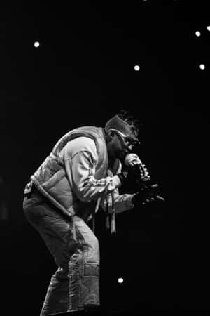 Bad Bunny Performing Live B W Wallpaper