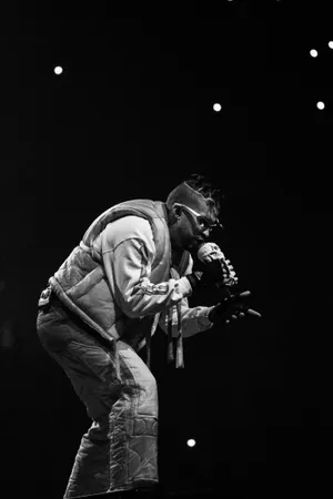 Bad Bunny Performing Live B W Wallpaper