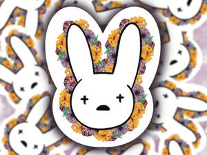 Bad Bunny White Floral Bunny Head Wallpaper