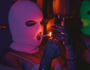 Baddie Ski Mask Lighting Cigarette Wallpaper