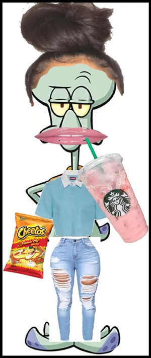 Baddie Squidwardwith Starbucksand Cheetos Wallpaper