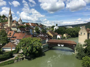 Baden Switzerland River Town View Wallpaper