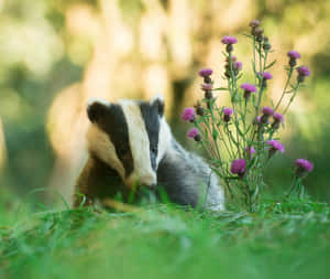 Badgerin Naturewith Flowers.jpg Wallpaper