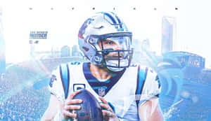 Baker Mayfield Holding A Ball Blue Art Wallpaper