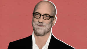 Bald Manwith Glasseson Red Background Wallpaper